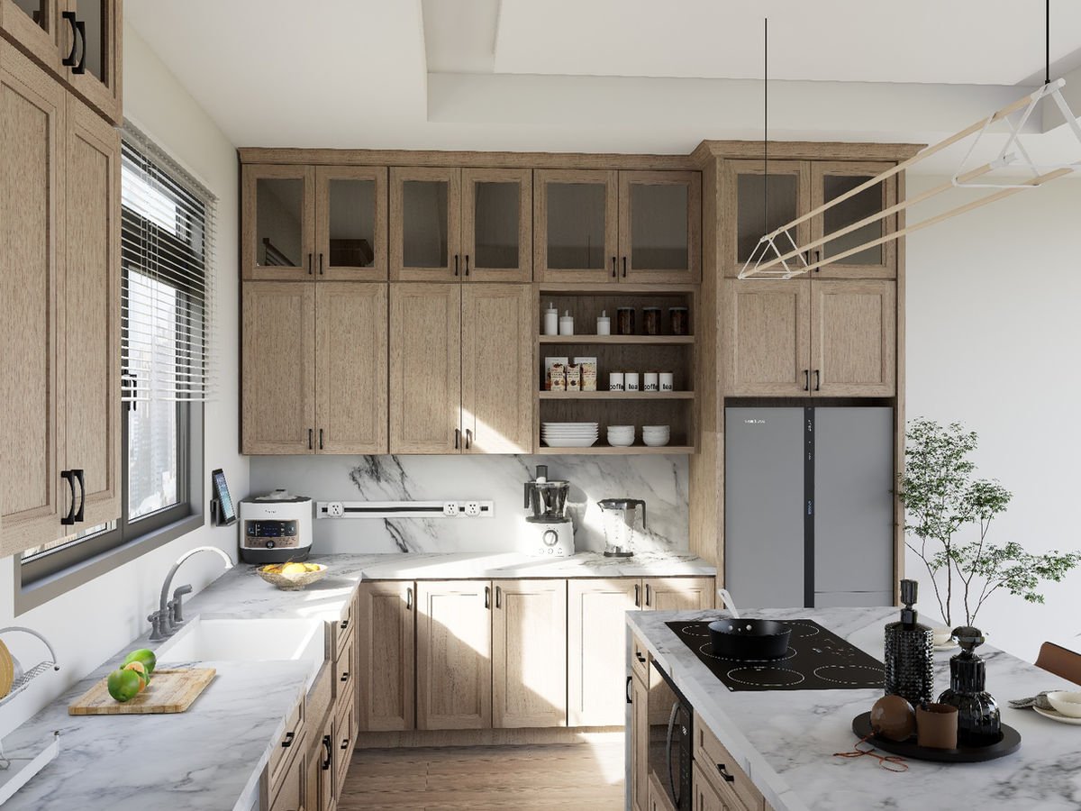 European White Oak wood look kitchen cabinets